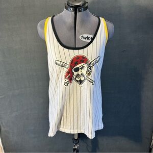 MLB Pittsburgh Pirates Tank Top Women Large White/Black Stripe Pirate Graphic